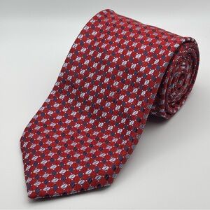 Nautica | Geometric Pattern Silk Necktie Tie | Red/Navy/Blue